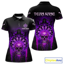 Load image into Gallery viewer, Custom Purple Flames Grim Reaper Dartboard Men Darts Polo Shirt Rose Skulls Darts Jersey NYN1976