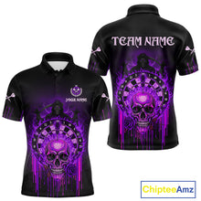 Load image into Gallery viewer, Custom Purple Flames Grim Reaper Dartboard Men Darts Polo Shirt Rose Skulls Darts Jersey NYN1976