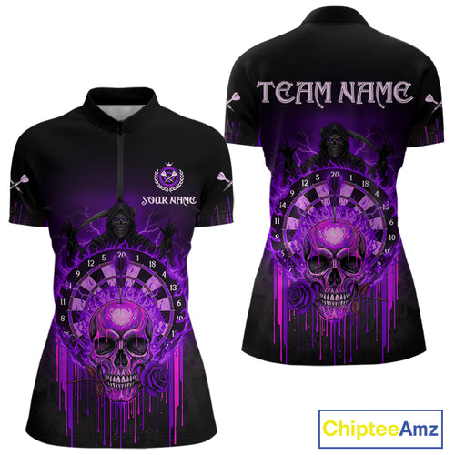 Custom Purple Flames Grim Reaper Dartboard Men Darts Polo Shirt Rose Skulls Darts Jersey NYN1976