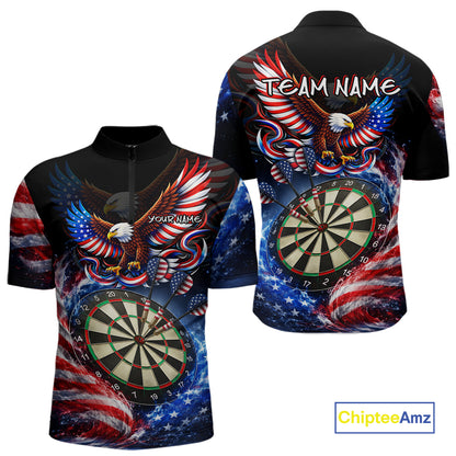 Eagle Dartboard US Flag Freedom Darts Quarter-zip Shirt Personalized Patriotic Men Dart Jerseys NYN2527