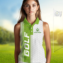 Load image into Gallery viewer, Green Golf Course Golf Sleeveless Polo Shirts For Women Custom Team Name White Golf Ball Jersey NYN3258