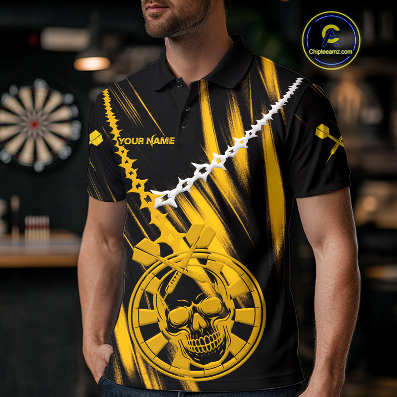 Custom White Chain Yellow Skull Dartboard Dart Men Polo Jerseys Grunge Dart Shirt NYN1716