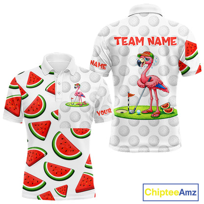 Tired Flamingo Watermelon Pattern Mens Golf Polo Shirts Custom Funny Golfing Flamingo Golf Shirts NYN2882