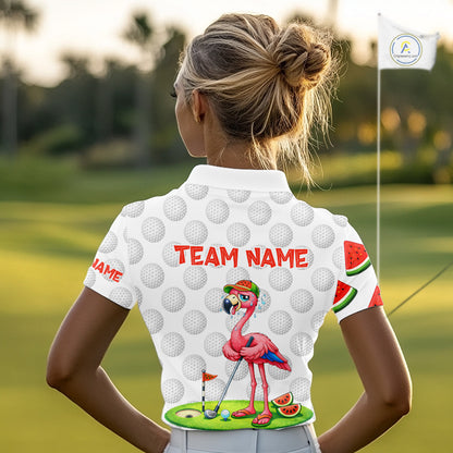 Tired Flamingo Watermelon Pattern Womens Golf Polo Shirts Custom Funny Golfing Flamingo Golf Shirts NYN2882