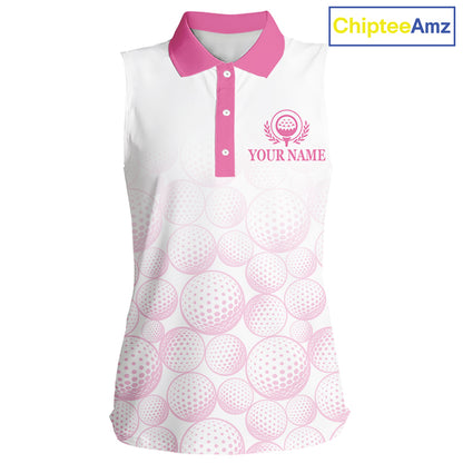 Pink Ribbon Breast Cancer Awareness Womens Sleeveless Polo Shirt Custom US Flag Patriotic Golf Shirt For Women NYN3099