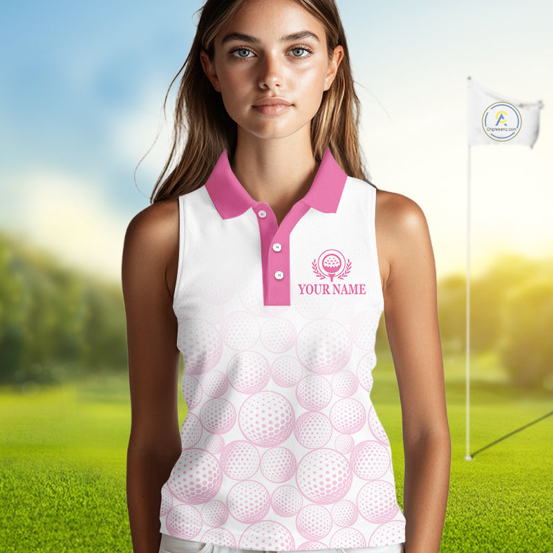 Pink Ribbon Breast Cancer Awareness Womens Sleeveless Polo Shirt Custom US Flag Patriotic Golf Shirt For Women NYN3099