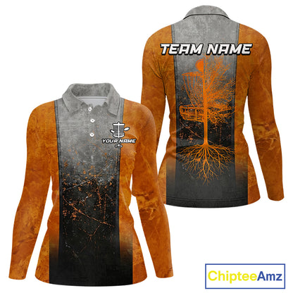 Disc Golf Basket Grunge Orange Womens Disc Golf Polo Shirts Custom Disc Golf Jerseys Team Shirts For Women NYN3112