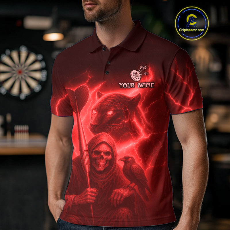 Custom Panther Lightning Red Grim Reaper Dart Polo Shirt For Men Outfit Dart Team Jersey NYN1478