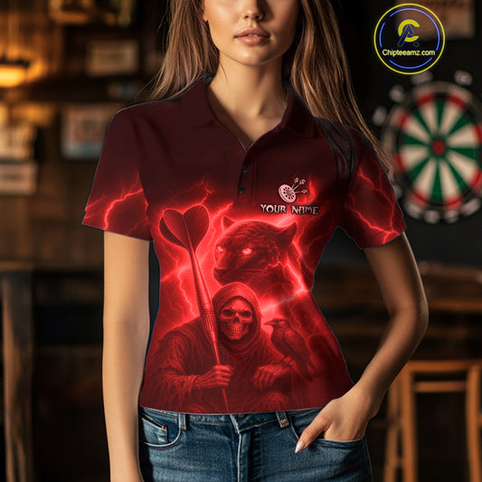 Custom Panther Lightning Red Grim Reaper Dart Polo Shirt For Women Outfit Dart Team Jersey NYN1478
