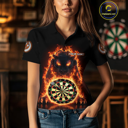 Custom Fire Flame Dartboard Horror Panther Dart Women Polo Jerseys Red Flame Dart Shirts NYN1732