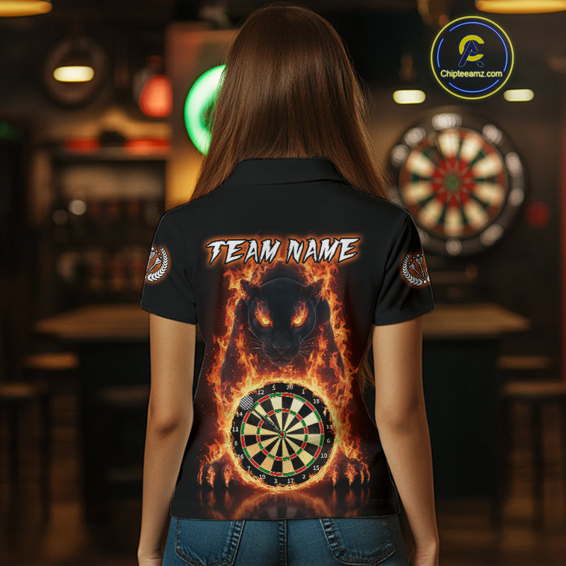 Custom Fire Flame Dartboard Horror Panther Dart Women Polo Jerseys Red Flame Dart Shirts NYN1732