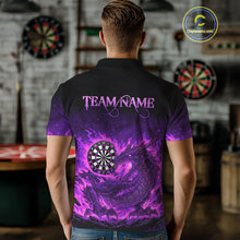 Load image into Gallery viewer, Purple Flaming Dragon Dartboard Men Polo Darts Shirt Custom Name &amp; Team Dart Jersey NYN2010