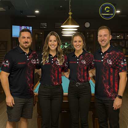 Red Smokes American Flag 8 Ball Billiard Pool Shirt For Men Custom Billiard Skeleton Team Appeal NYN3287