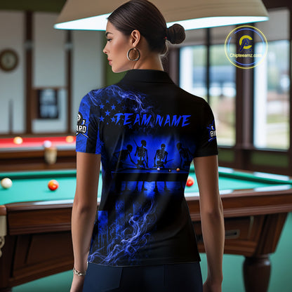 Blue Smokes American Flag 8 Ball Billiard Pool Shirt For Women Custom Billiard Skeleton Team Appeal NYN3288