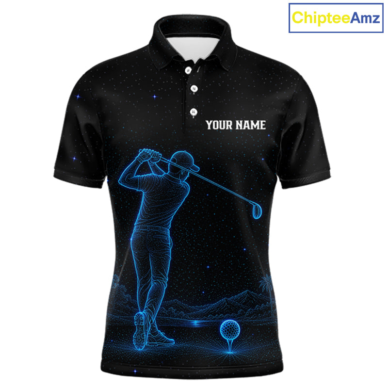 Men's personalized black and galaxy blue golf polo shirt, matching couples golf shirt, custom golf apparel, men's golf team uniform