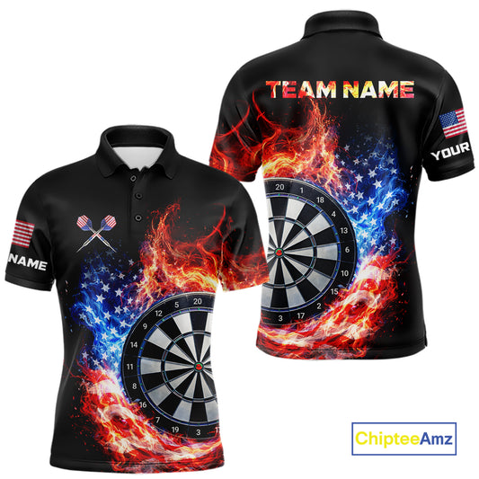 American Flag Fire Flame Smoke Dartboard Men Darts Polo Shirt Custom Dart Team Jersey Gifts NYN2537