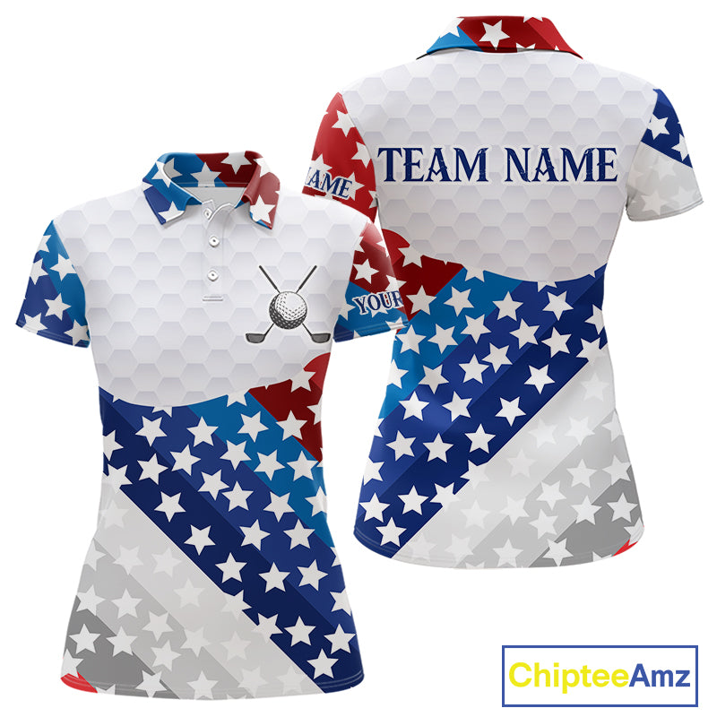 Womens Golf Polo Shirts Star Pattern Custom Patriotic Golf Team Shirts For Women, Golf Gifts NYN2915