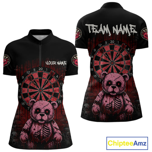 Black And Red Dripping Creepy Bear Grunge Custom Quarter-Zip Dart Shirt For Women Dart Jerseys NYN2021