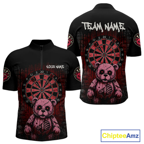Black And Red Dripping Creepy Bear Grunge Custom Quarter-Zip Dart Shirt For Men Dart Jerseys NYN2021