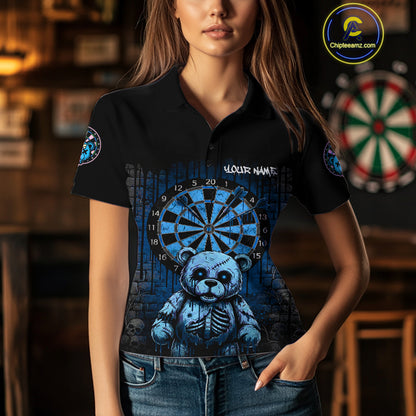 Black And Blue Dripping Creepy Bear Grunge Custom Polo Dart Shirt For Women Dart Jerseys NYN2022