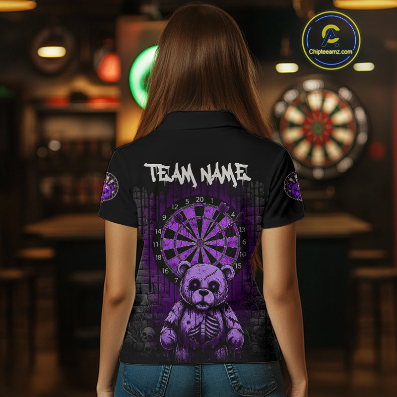 Black And Purple Dripping Creepy Bear Grunge Custom Polo Dart Shirt For Women Dart Jerseys NYN2023
