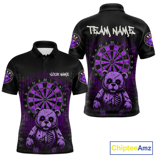Black And Purple Dripping Creepy Bear Grunge Custom Polo Dart Shirt For Men Dart Jerseys NYN2023