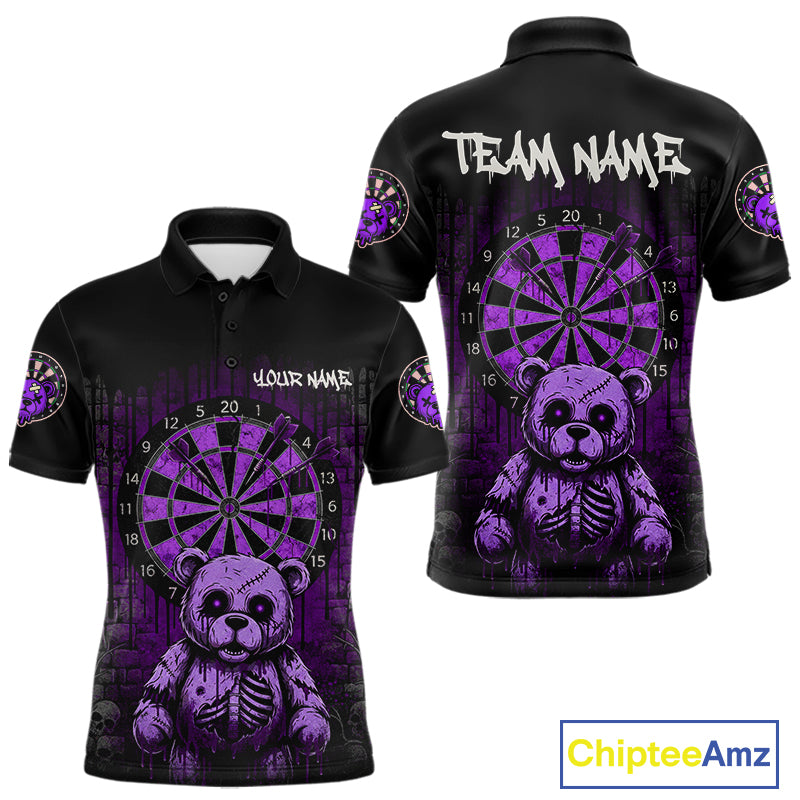 Black And Purple Dripping Creepy Bear Grunge Custom Polo Dart Shirt For Men Dart Jerseys NYN2023