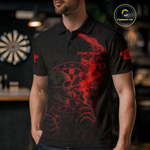 Load image into Gallery viewer, Red Smoking Skeleton Bone Cracked Dartboard Custom Men Polo Dart Jerseys Dart Gifts NYN2033