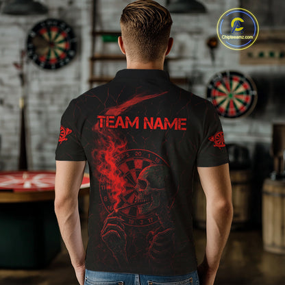 Red Smoking Skeleton Bone Cracked Dartboard Custom Men Polo Dart Jerseys Dart Gifts NYN2033