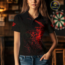 Load image into Gallery viewer, Red Smoking Skeleton Bone Cracked Dartboard Custom Women Polo Dart Jerseys Dart Gifts NYN2033