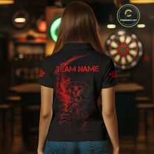 Load image into Gallery viewer, Red Smoking Skeleton Bone Cracked Dartboard Custom Women Polo Dart Jerseys Dart Gifts NYN2033