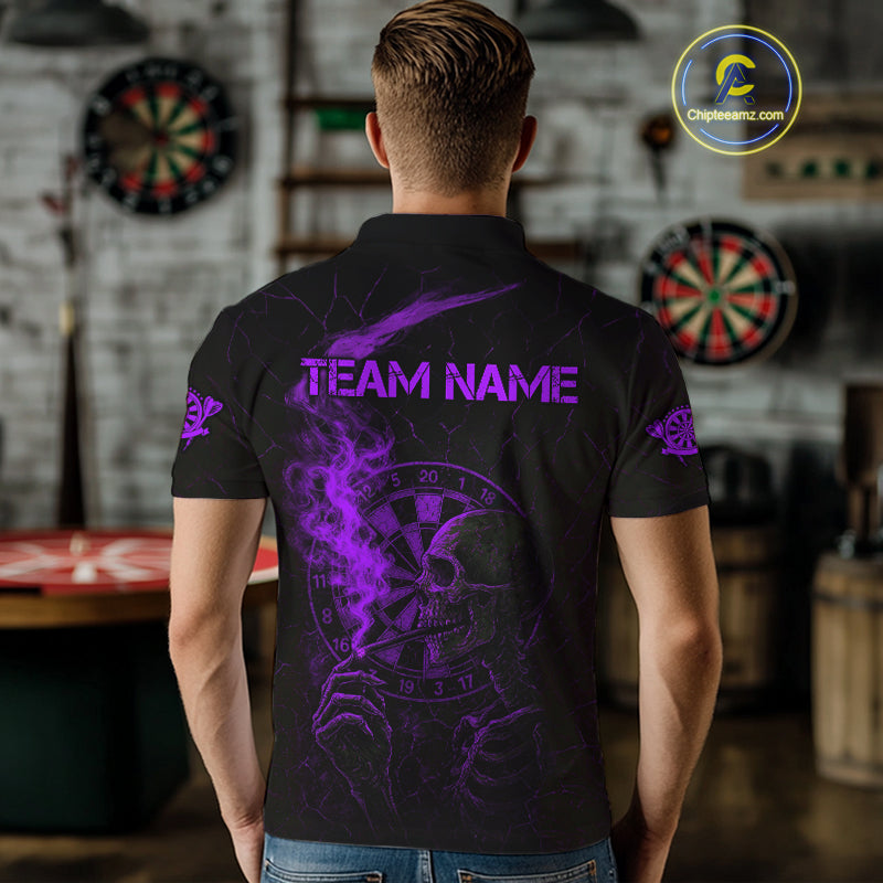 Purple Smoking Skeleton Bone Grunge Dartboard Custom Men Polo Dart Jerseys Dart Gifts NYN2035