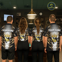 Load image into Gallery viewer, Grey, Black And Gold 8 Ball Crown Billiard Polo &amp; 1/4 Zip Shirt For Men Custom Pool Team Jersey NYN2921