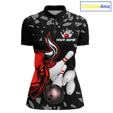 Load image into Gallery viewer, Funny Bull Grunge Red Bowling Polo &amp; 1/4 Zip Shirts For Women Custom Outftis Team Bowling Jerseys NYN3129