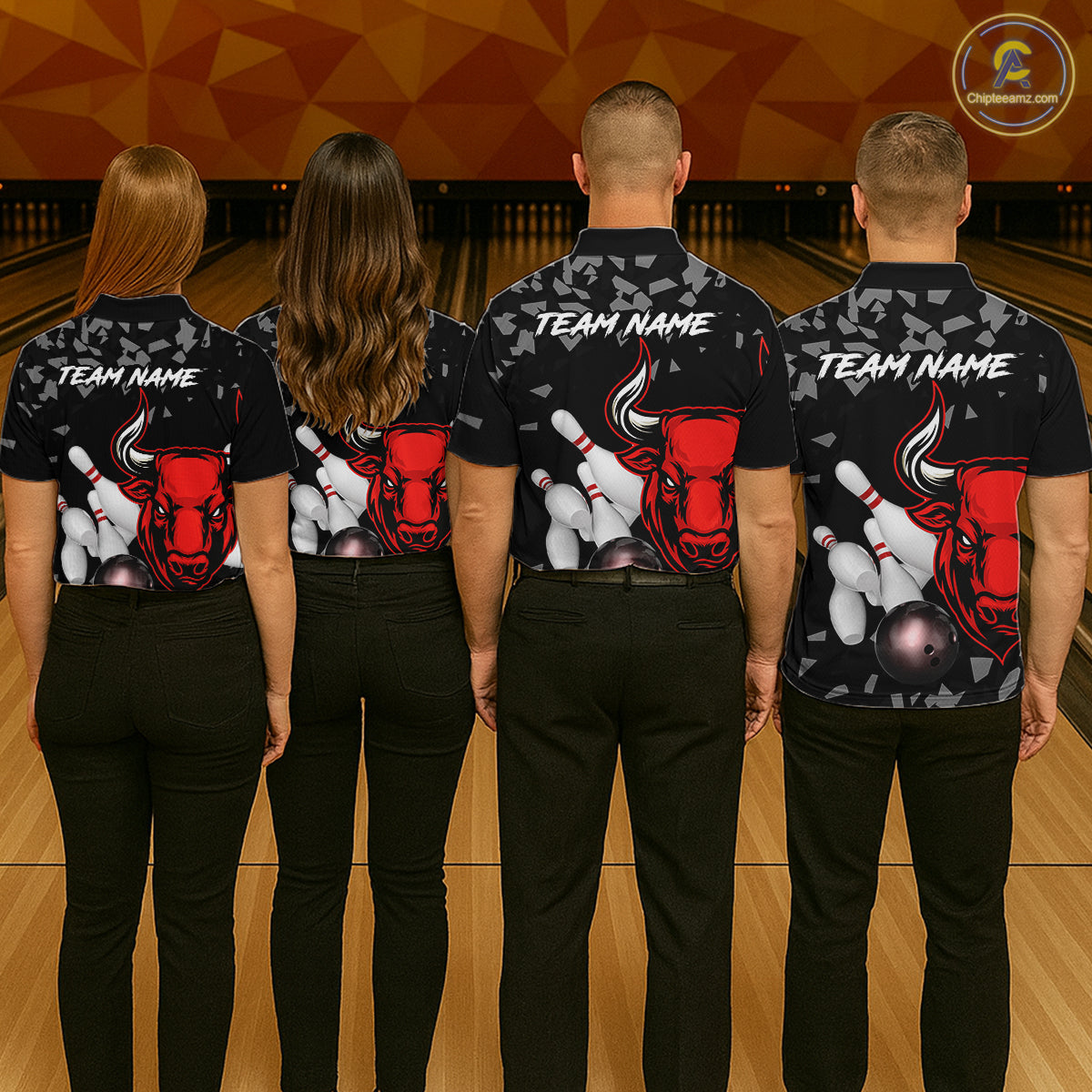 Funny Bull Grunge Red Bowling Polo & 1/4 Zip Shirts For Men Custom Outftis Team Bowling Jerseys NYN3129