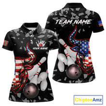 Load image into Gallery viewer, Funny US Flag Bull Grunge Bowling Polo &amp; 1/4 Zip Shirts For Women Custom Team Bowling Jerseys NYN3130