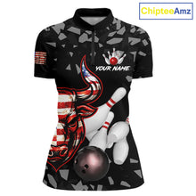 Load image into Gallery viewer, Funny US Flag Bull Grunge Bowling Polo &amp; 1/4 Zip Shirts For Women Custom Team Bowling Jerseys NYN3130
