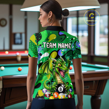 Green Splatter Funny Dragon 8 Ball Pool Billiard Shirts For Women Custom Cute Billiard Team Outfits NYN3301