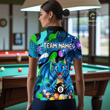 Load image into Gallery viewer, Blue Splatter Funny Dragon 8 Ball Pool Billiard Shirts For Women Custom Cute Billiard Team Outfits NYN3302