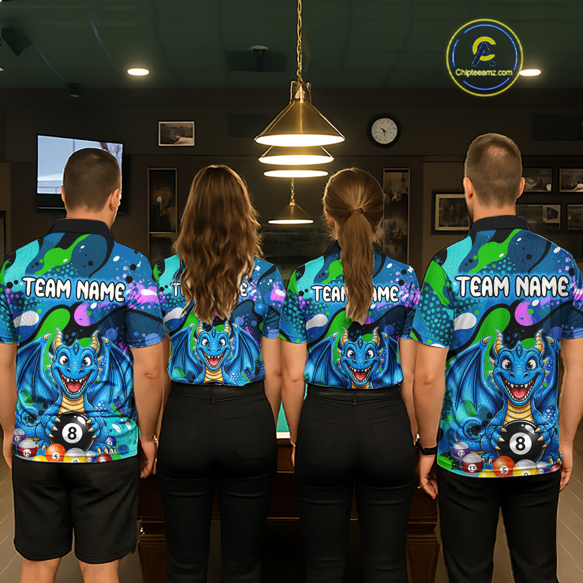 Blue Splatter Funny Dragon 8 Ball Pool Billiard Shirts For Women Custom Cute Billiard Team Outfits NYN3302