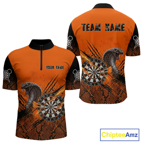 Black & Orange Leather Cobra Darts Custom Men Dart 1/4-Zip Jersey Splatter Dart League Shirt NYN2046