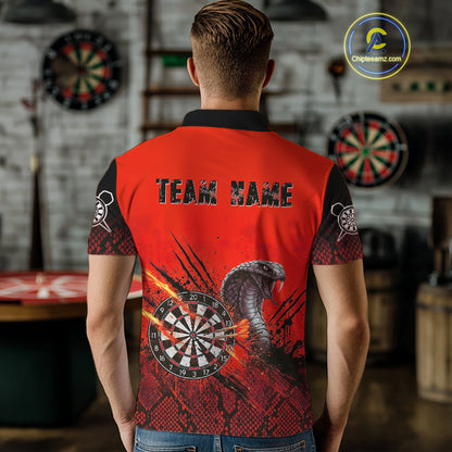 Black & Red Leather Cobra Darts Custom Men Dart Polo Jersey Splatter Dart League Shirt NYN2047
