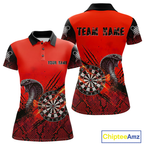 Black & Red Leather Cobra Darts Custom Women Dart Polo Jersey Splatter Dart League Shirt NYN2047