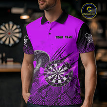 Load image into Gallery viewer, Black &amp; Purple Leather Cobra Darts Custom Men Dart Polo Jersey Splatter Dart League Shirt NYN2048
