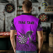 Load image into Gallery viewer, Black &amp; Purple Leather Cobra Darts Custom Men Dart Polo Jersey Splatter Dart League Shirt NYN2048