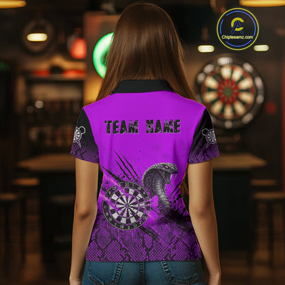 Black & Purple Leather Cobra Darts Custom Women Dart Polo Jersey Splatter Dart League Shirt NYN2048
