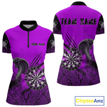 Load image into Gallery viewer, Black &amp; Purple Leather Cobra Darts Custom Women Dart 1/4-Zip Jersey Splatter Dart League Shirt NYN2048