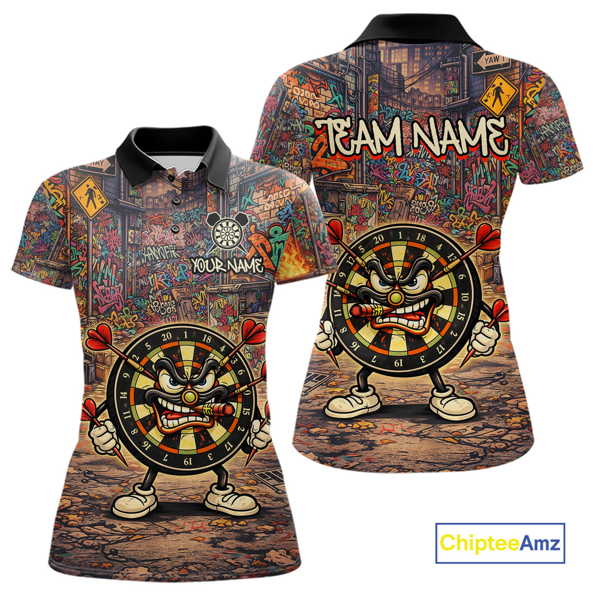 Funny Dartboard Smoking Women Darts Team Shirt Personalized Graffiti Dart Polo Jerseys NYN2554