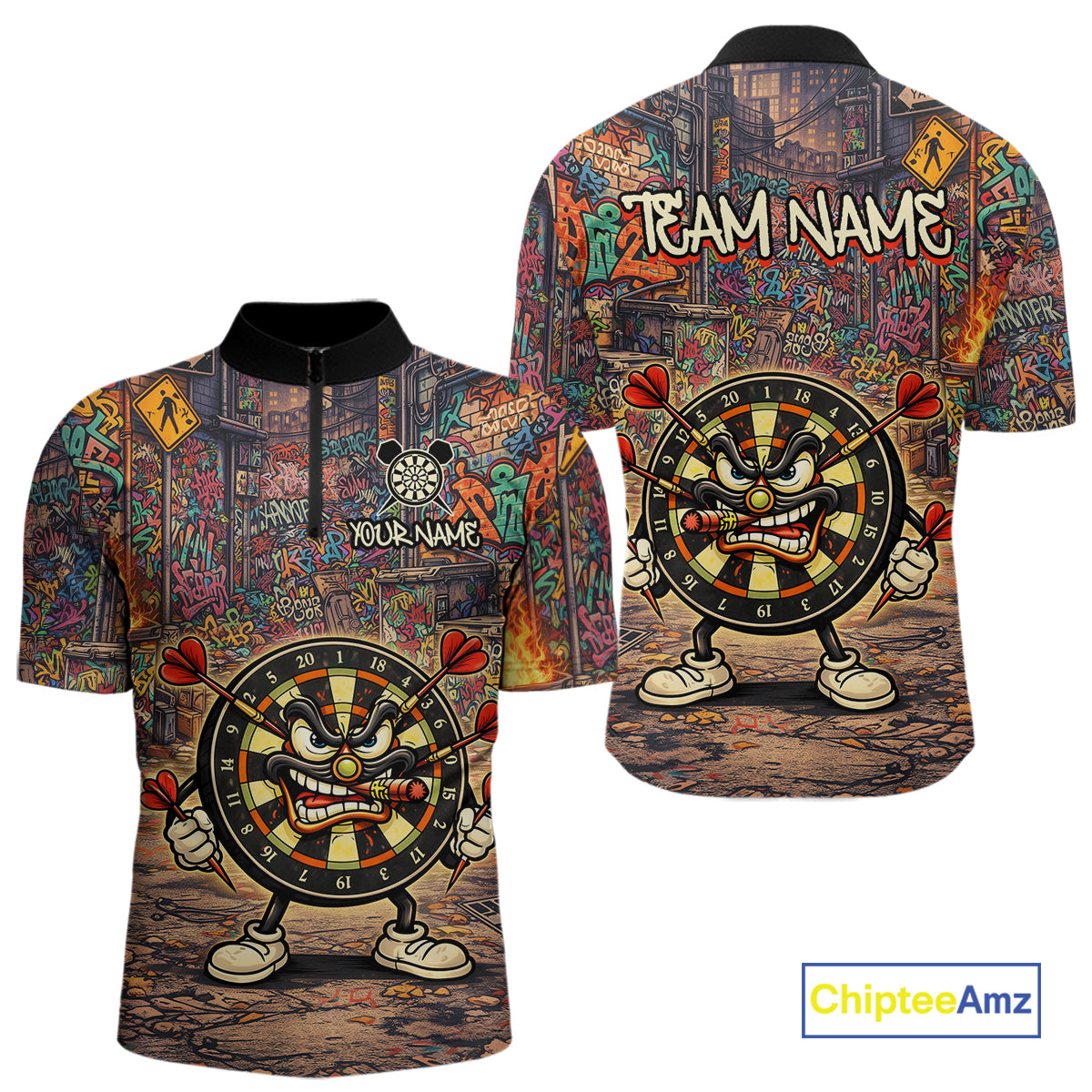 Funny Dartboard Smoking Men Darts Team Shirt Personalized Graffiti Dart Quarter-Zip Jerseys NYN2554