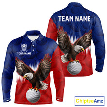 Load image into Gallery viewer, Red blue American flag eagle golf polo long sleeve shirt for men patriotic golf jersey
